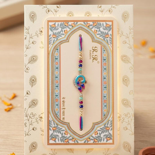 Mayur Rakhi - Peacock motif Rakhi with gemstones and crystals